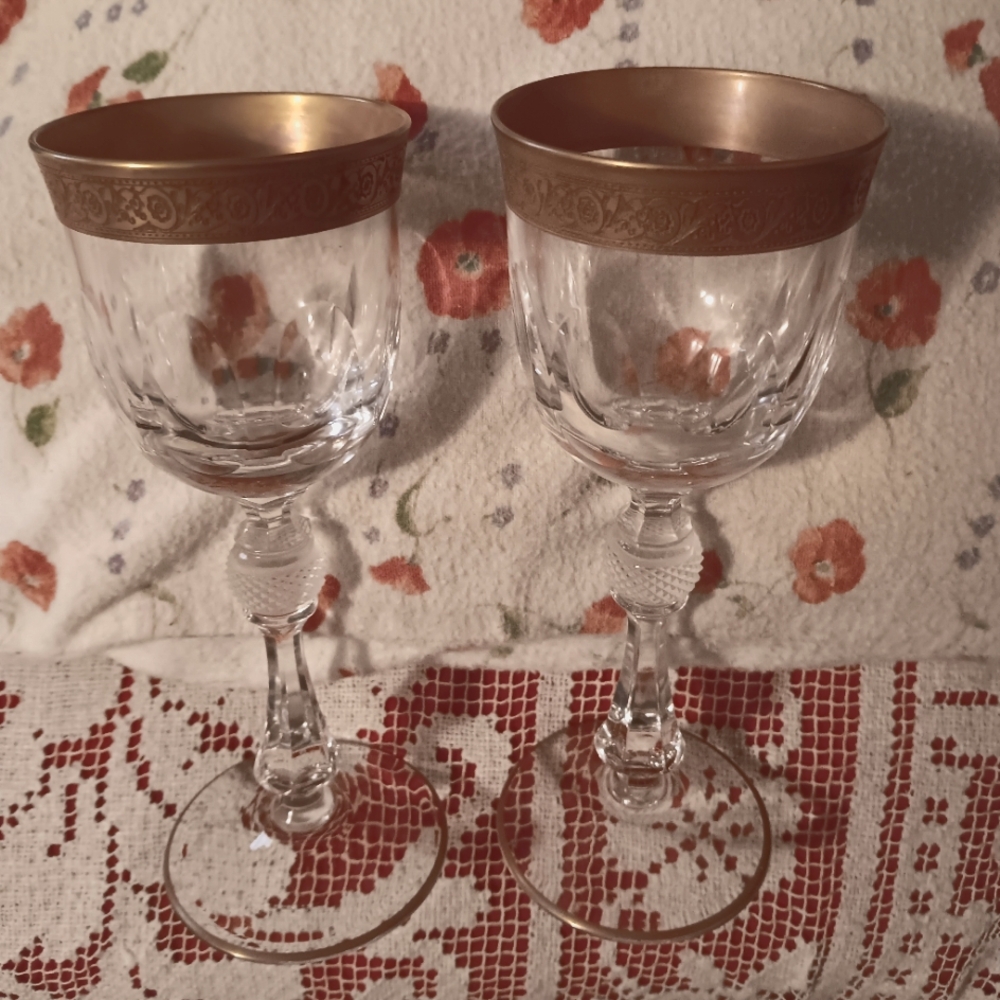 2 Vintage Tiffin Franciscan Glass‎es with Gold Encrusted Gilt Rim/Gold Trim Base